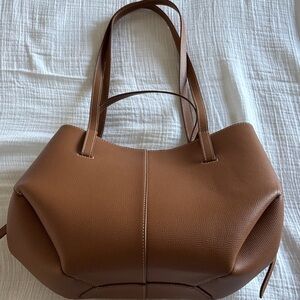 Polene Cyme Mini tote in textured camel color.